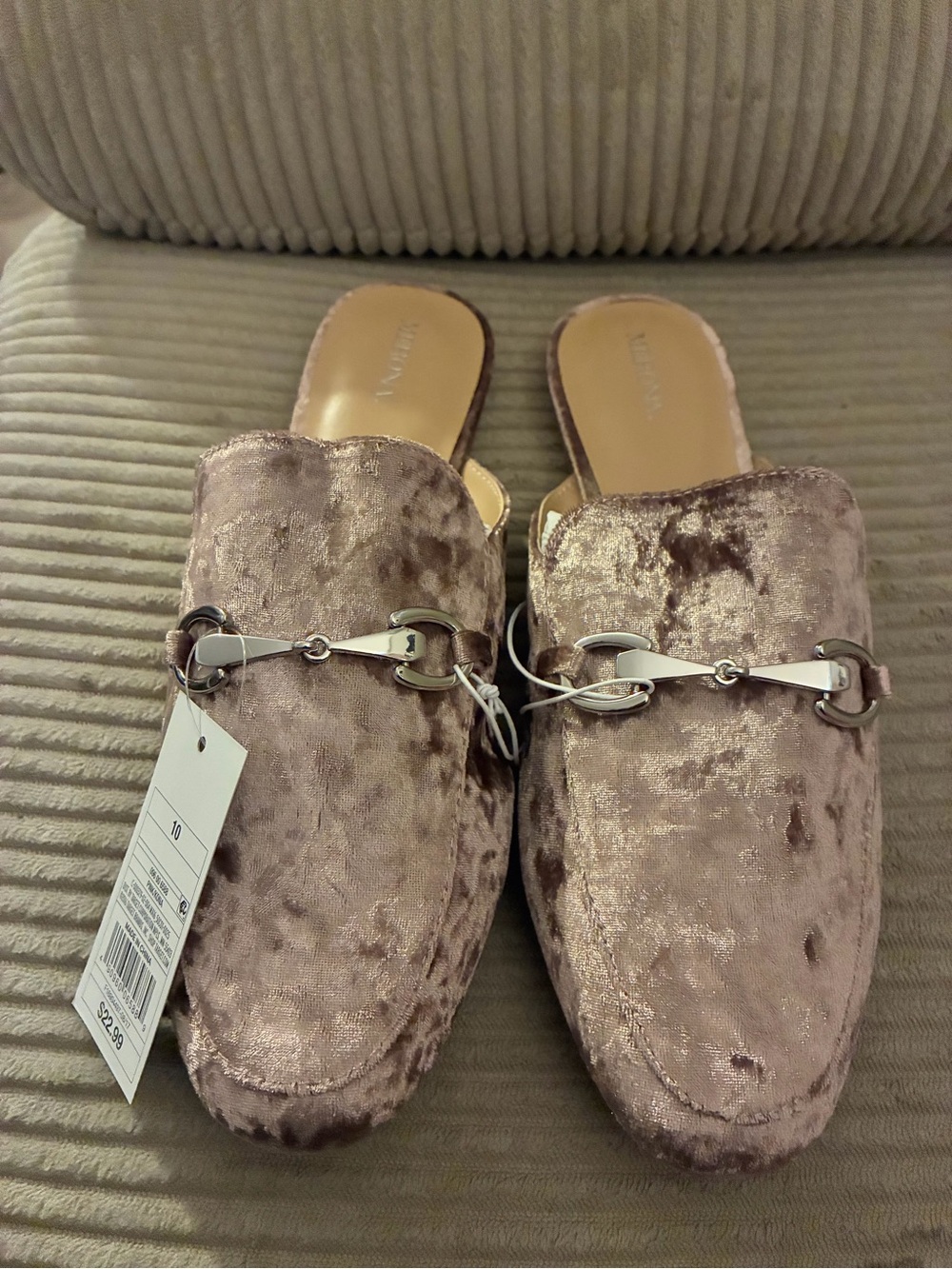 Velvet Slip-On Mules with Silver chain
